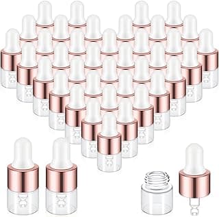 100 Pcs Mini Glass Oil Dropper Bottle Bulk, Clear Essential Small Empty Bottles Sample Containers Perfume Liquid Vials with Cap for Traveling (1 ml,Rose Gold)