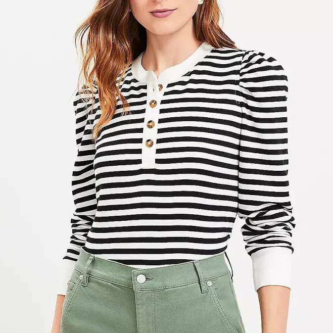 Loft Women's Striped Henley Sweatshirt