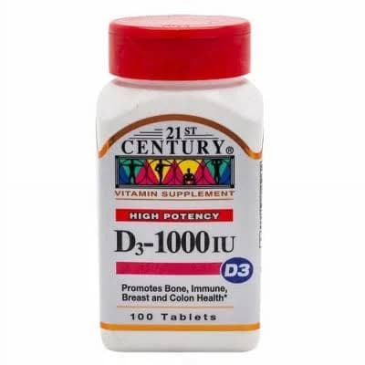 21st Century High Potency Vitamin D3 1000 IU Tablets for Bone Health and Immune Support, 100 Count
