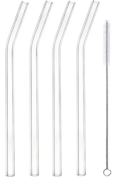 Better Homes & Gardens Clear Borosilicate Glass Straws 4 Pack with Cleaning Brush