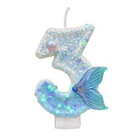 Number 2 Birthday Candle for Girls – 3.2" Large Glitter Mermaid Cake Topper with Ocean Theme Pearls & Shells – Kids Party Decoration – Variouslife