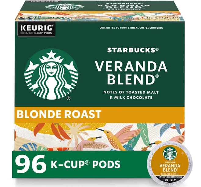 Starbucks K-Cup Coffee Pods, Starbucks Blonde Roast Coffee, Veranda Blend for Keurig Brewers, 4 boxes (96 pods total)