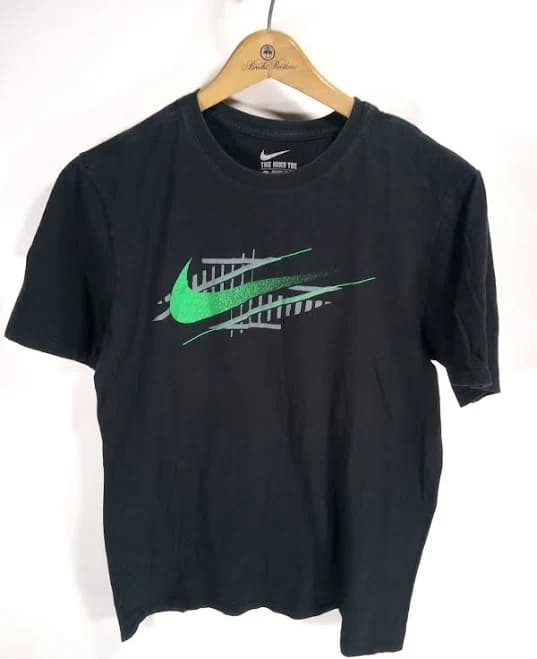 Nike Tee T Shirt Swoosh Big Logo Black W/ Green Logo Men's M Athletic