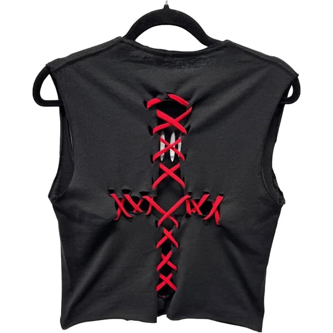 Road Rash Stitched Red Cross Crop Top