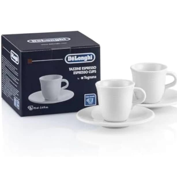 DeLonghi DLSC308 Porcelain Espresso Cup & Saucer, Set of 2,70 ml
