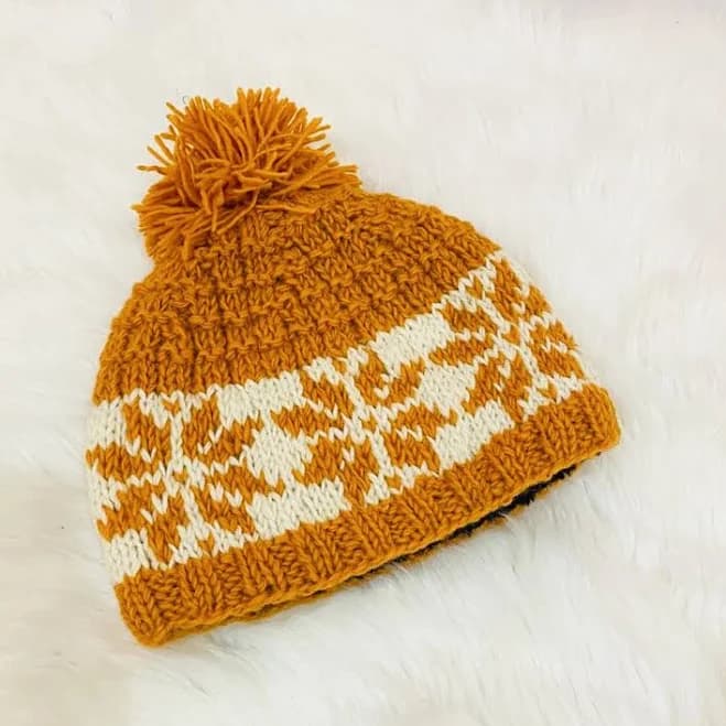 Hand Knit Wool Hat with Pom Pom