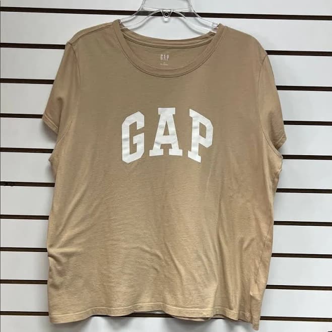 Gap Tops | Gap Beige Tee With White Logo | Color: Tan/White | Size: Xxl | Studio116's Closet