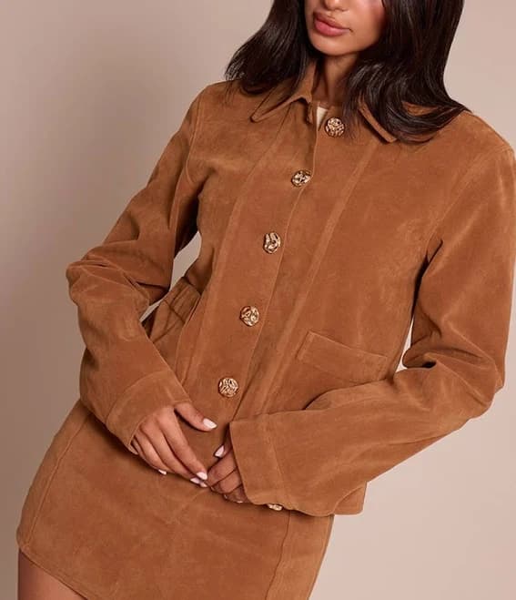 Petite Suede Button Up Boxy Jacket