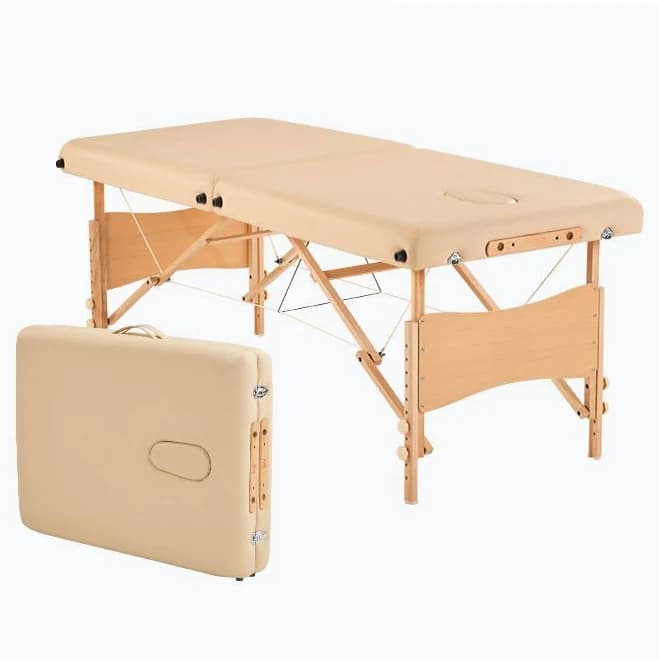 Transportable Massage Bed with Natural Wood H-Shape Base, Lightweight and Protective Feet