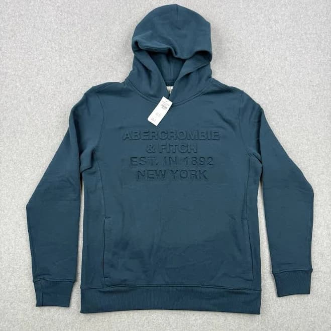 Abercrombie & Fitch Hoodie Mens Teal Medium Soft Fleece Puff Logo Pullover