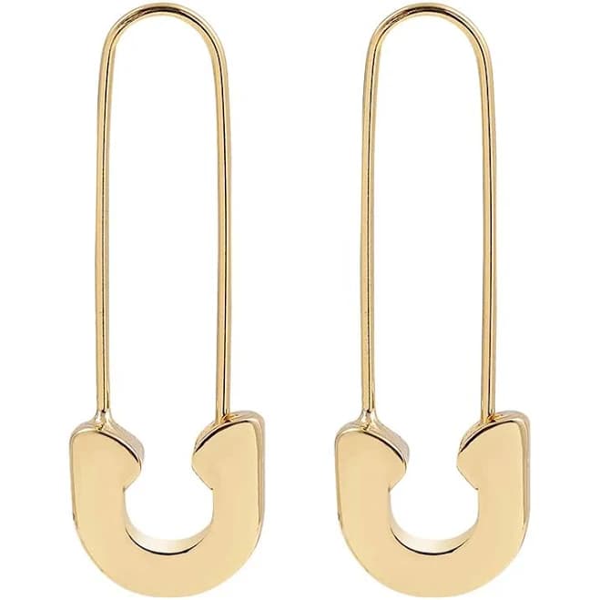 Minimalist Gold Plated Safety Pin Shape Leverback Earrings