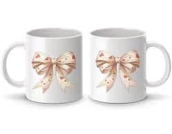 Cream Coquette Bow with hearts Mug - 15 oz