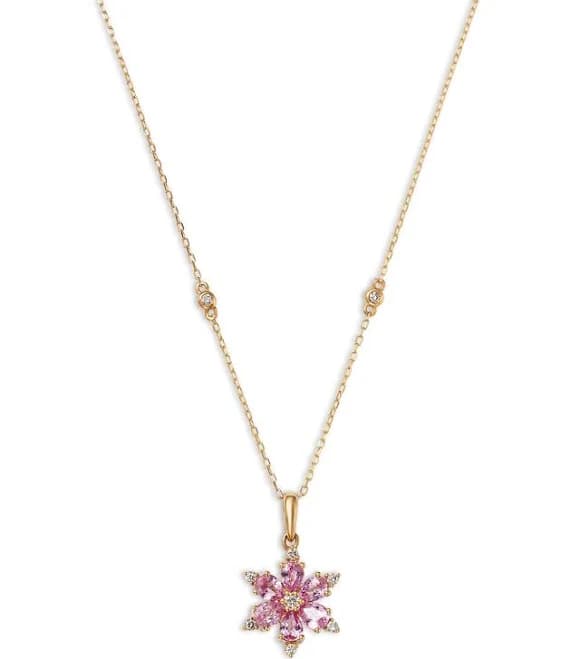 Bloomingdale's 14K Yellow Gold Sapphire and Diamond Flower Pendant Necklace