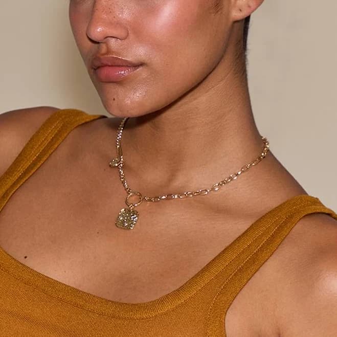 PLT Gold Textured Pendant Chain Necklace