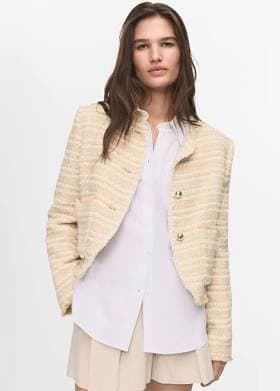 MANGO Women's Jewel Button Tweed Jacket
