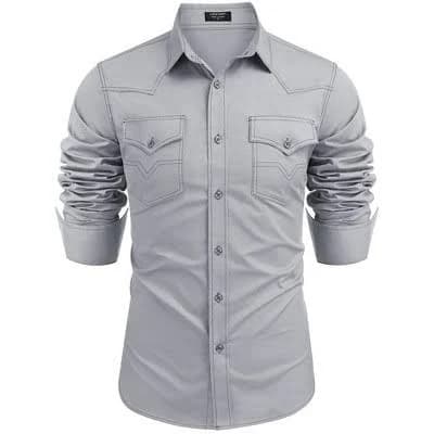 COOFANDY Men's Long Sleeve Western Cowboy Shirt with Pockets