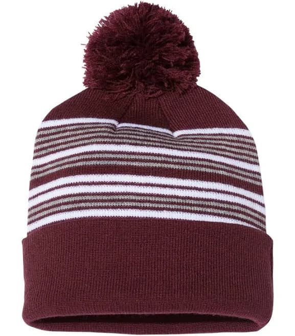 Sportsman 12" Striped Pom-Pom Knit Beanie SP60
