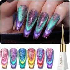 Amazon.com : FRUJCDKI Rainbow Cat Eye Gel Nail Polish 10ml*6pcs, Cat eye Glitter Holographic Magnetic Gel Nail Polish, 9D Chameleon Magic Shimmer Galaxy Pink Gold, Home Salon Manicure Set : Beauty &