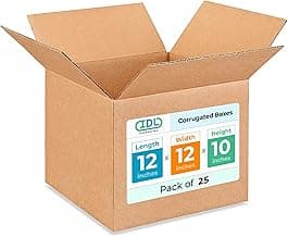 Medium Moving & Shipping Boxes 12"L x 12"W x 10"H (25-Pack) - Extra Strength 200 lb vs Regular - Corrugated Cardboard Boxes - Packing Box for USPS, UPS, FedEx - Box for Packing by IDL Packaging