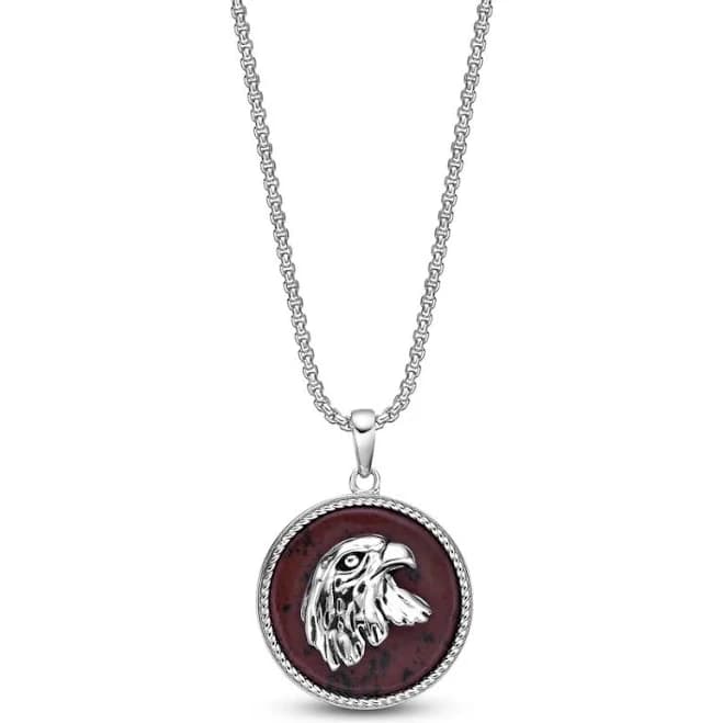 Jared Jewelers Men's Sterling Silver Natural Mahogany Obsidian Eagle Disc Necklace, 24"