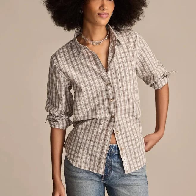 Lucky Brand Women's Boyfriend Check Button Down Shirt