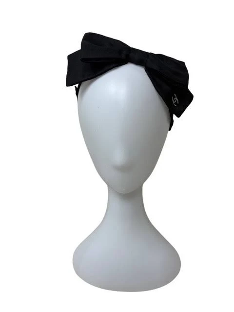 CHANEL 23AW Coco Mark Ribbon Silk Hairband Box black