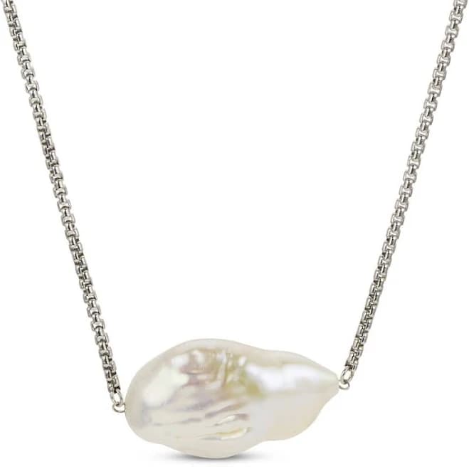 Sterling Silver Baroque Cultured Pearl Box Chain Necklace, 18"