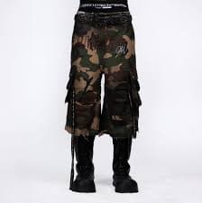 FVVO Distressed Rivet Strap Cargo Shorts Camo