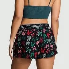 Victoria's Secret Pink Black Bow Holiday Pajama Sleep Shorts Lounge Christmas XL
