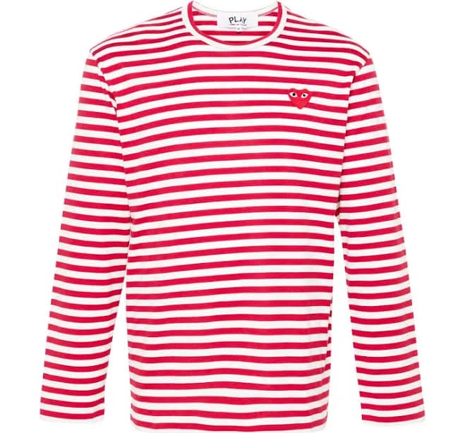 Comme Des Garçons Play - heart-patch striped T-shirt - unisex - Cotton - M - Red