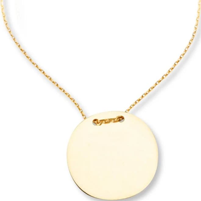 14K Yellow Gold Round Disc Necklace, 18"