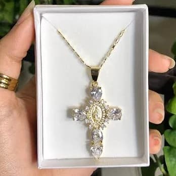 18K Gold Plated Cross Necklace with Quartz