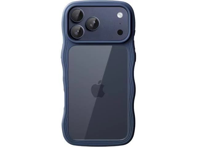 Wavy Case for iPhone 17 Pro Max 6.9-Inch Cute Wave Frame Curly Shape Shockproof Phone Cover for Women and Girls Clear Hard PC Back (Dark Blue)