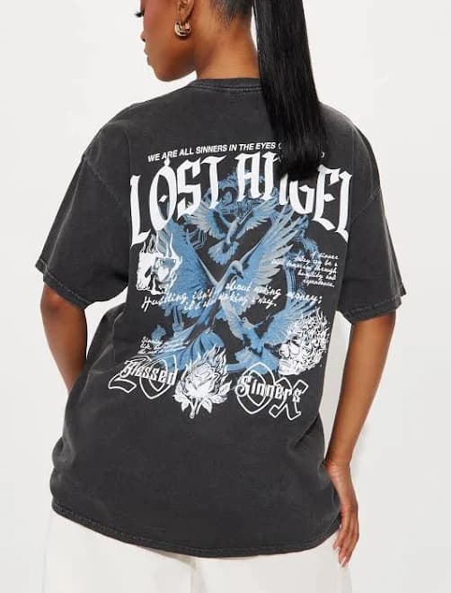 Fashion Nova Oversized Washed Short Sleeve Graphic T-Shirt