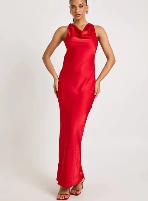 Boohoo Women's Drape Back Satin Maxi Dress