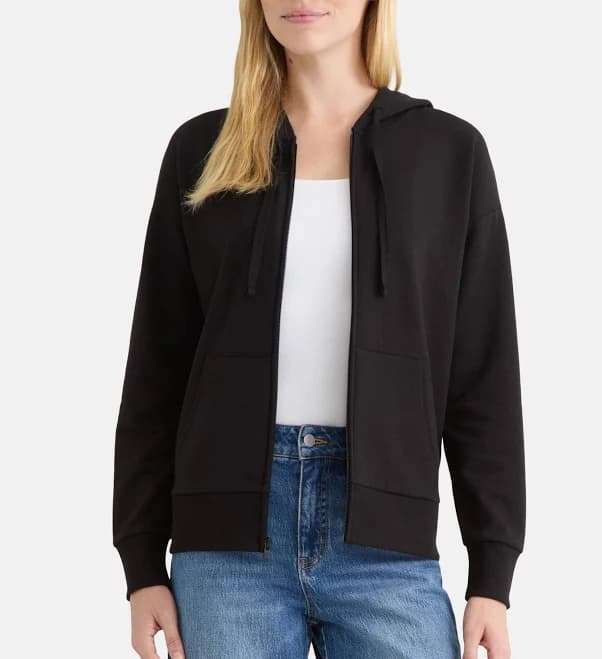Time and Tru Women's Fleece Zip Front Hoodie Jacket