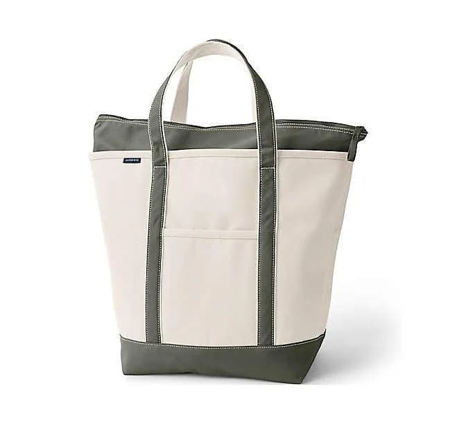 Lands' End Large 5 Pocket Zip Top Canvas Tote Bag