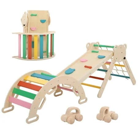 Iyofe 7-in-1 Pikler Triangle Climber Set with Slide & Ramp