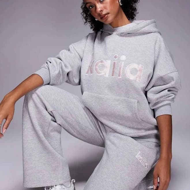 Kaiia Cotton Rich Embroidered Oversized Hoodie