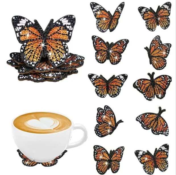 10 pieces DIY diamond painting art set butterfly pattern coaster Special shape crystal artificial