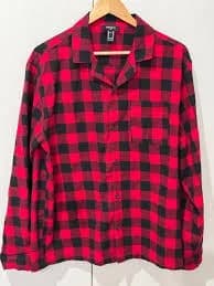 Men's Forever 21 Flannel button up pajama Shirt Size M Red Black buffalo Plaid