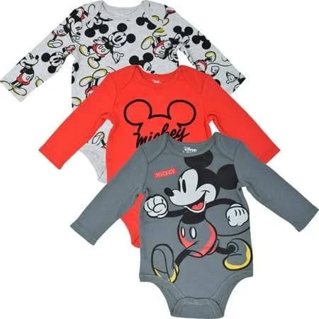 Disney Mickey Mouse Baby Baby Boys 3 Pack Bodysuits Baby to Baby