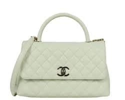Authentic Chanel White Caviar Leather Quilted Small Coco Handle Flap Bag