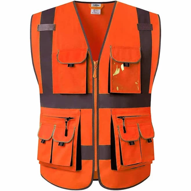 JKSafety Hi-Vis Reflective Safety Vest with 10 Pockets