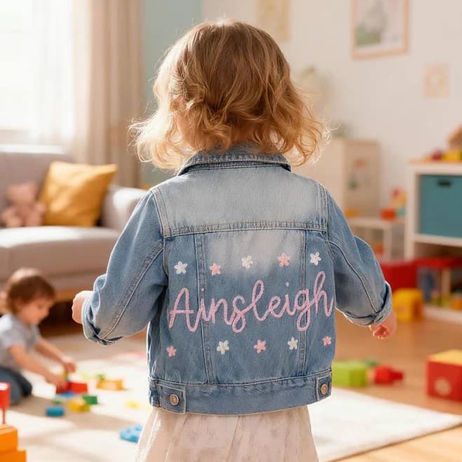 Handcrafted Embroidered Crocheted Denim Jacket for Kids