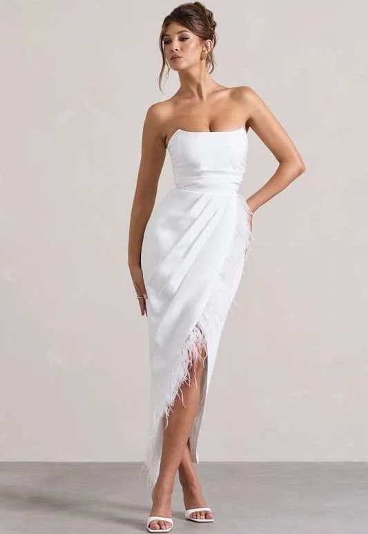 Chosen Bandeau Wrap Maxi Dress with Feather Trim