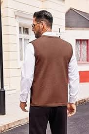 Runcati Mens Sleeveless Sweater Vest V Neck Button Down Cardigan Sweaters Knitted Argyle Vest with Pocket Coffee at Amazon Men's Clothing store