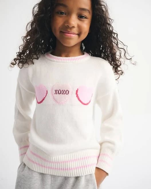 Abercrombie Kids Girls Hearts Graphic Crew Sweater