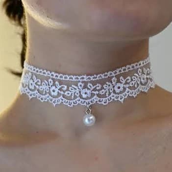 Gothic Lace Choker Necklace with Glass Pearl Drop