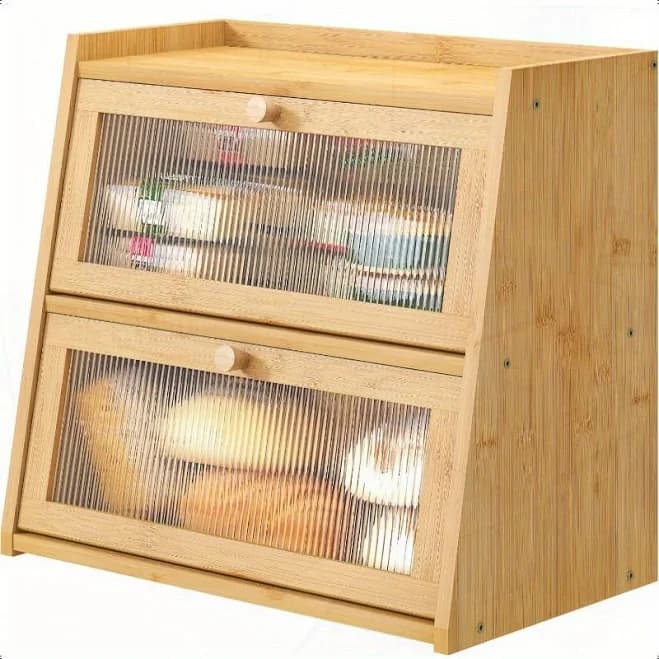 Latitude Run Double Layer Large Bamboo Wood Bread Box